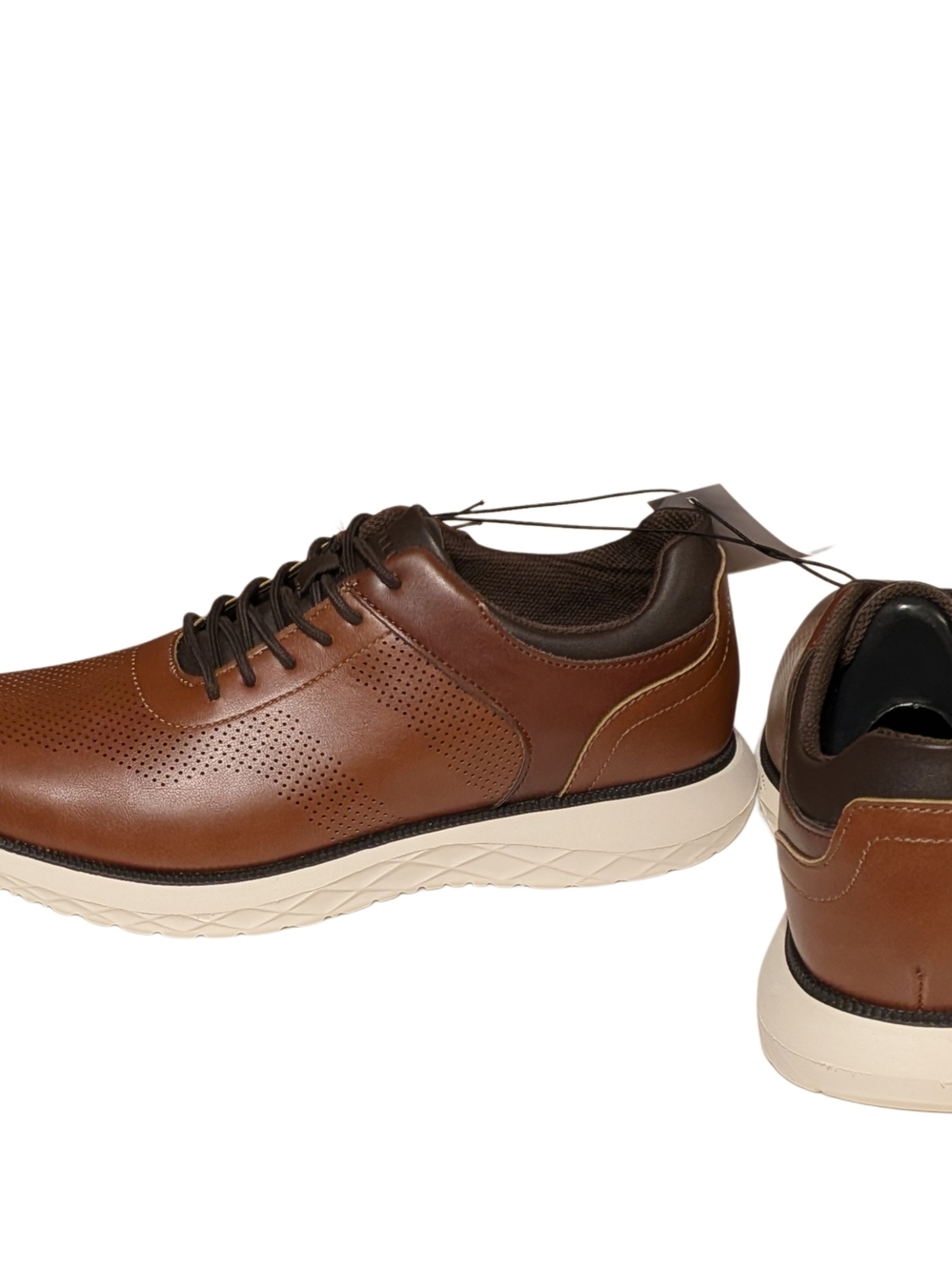 Perry Ellis Two-Tone Brown Perforated Leather Lace-Up Sneakers - Picture 8 of 9